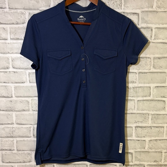 Roots Tops - Women's LUNENBURG Roots73 Short Sleeve Polo, medium - blue